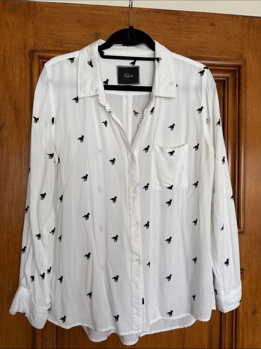Rails White Button-Up Shirt with Black Horse Print